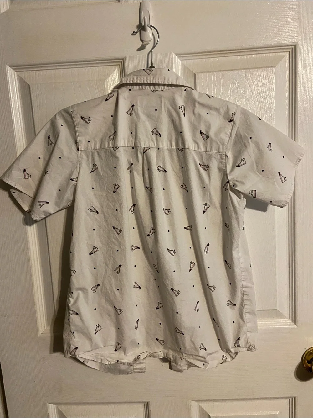Converse White Short-Sleeve Button-Up Shirt with Sneaker Print